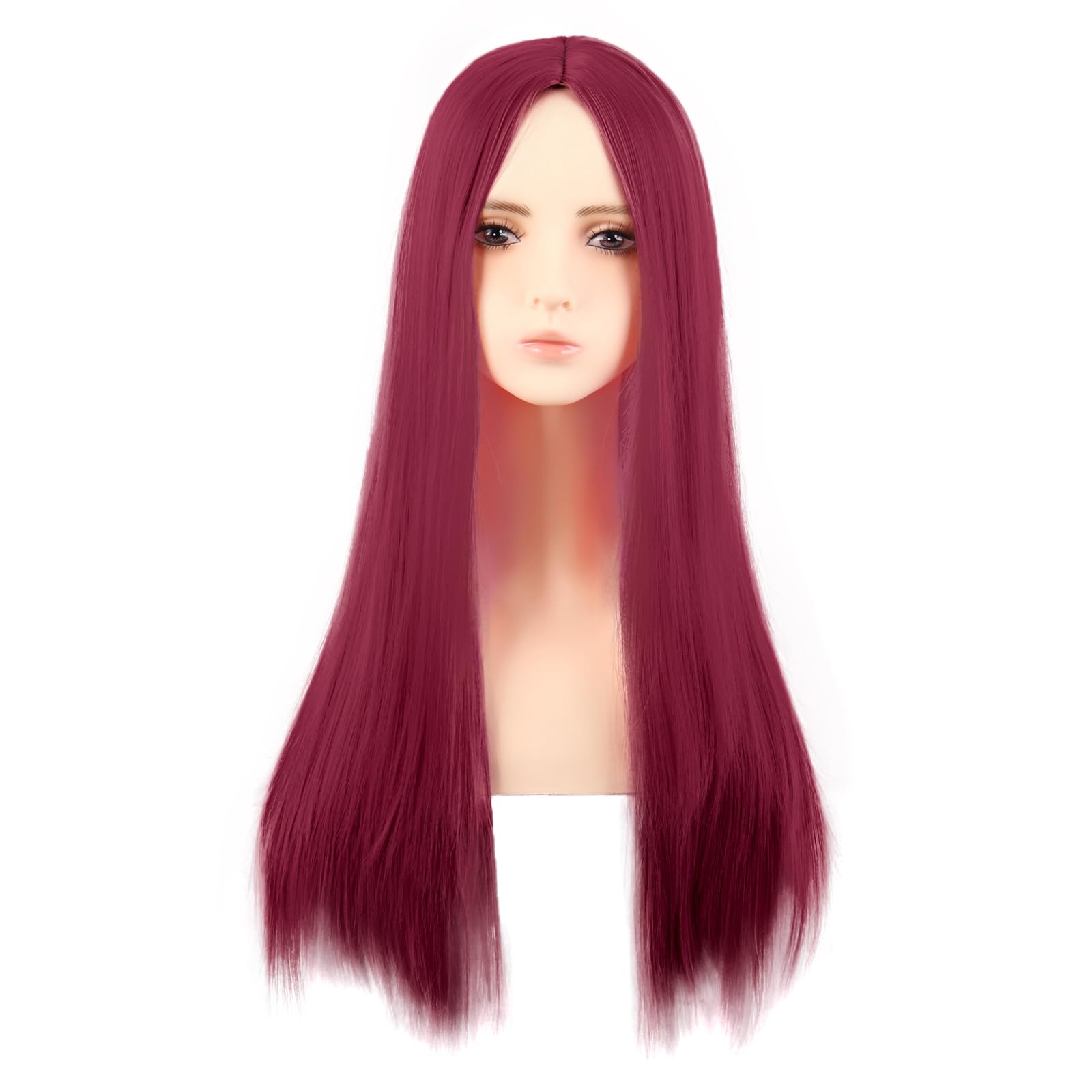 MapofBeauty 28 Inch/70 cm Monochrom Side Bangs Long Straight High Temperature Fiber Fashion Wig (Blood-Red) โ image 1