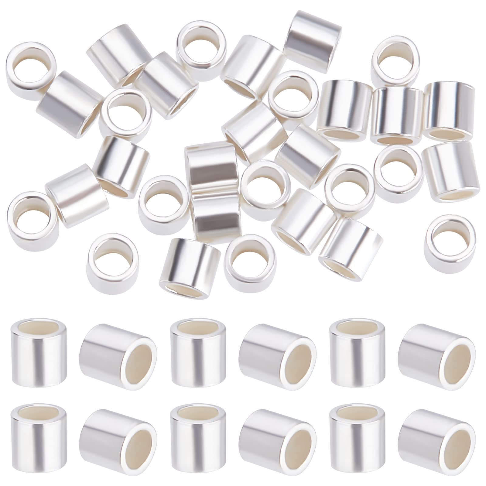 Beebeecraft 1 Box 50Pcs Crimp Tube Beads 925 Sterling Silver Column Spacers 2mm Cord End Caps Loose Stopper Beads for DIY Earring Necklace Jewellery Making