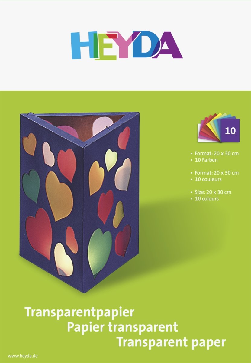 Heyda Craft Folder of Transparent Paper, 20 cm x 30 cm, 10 Colours