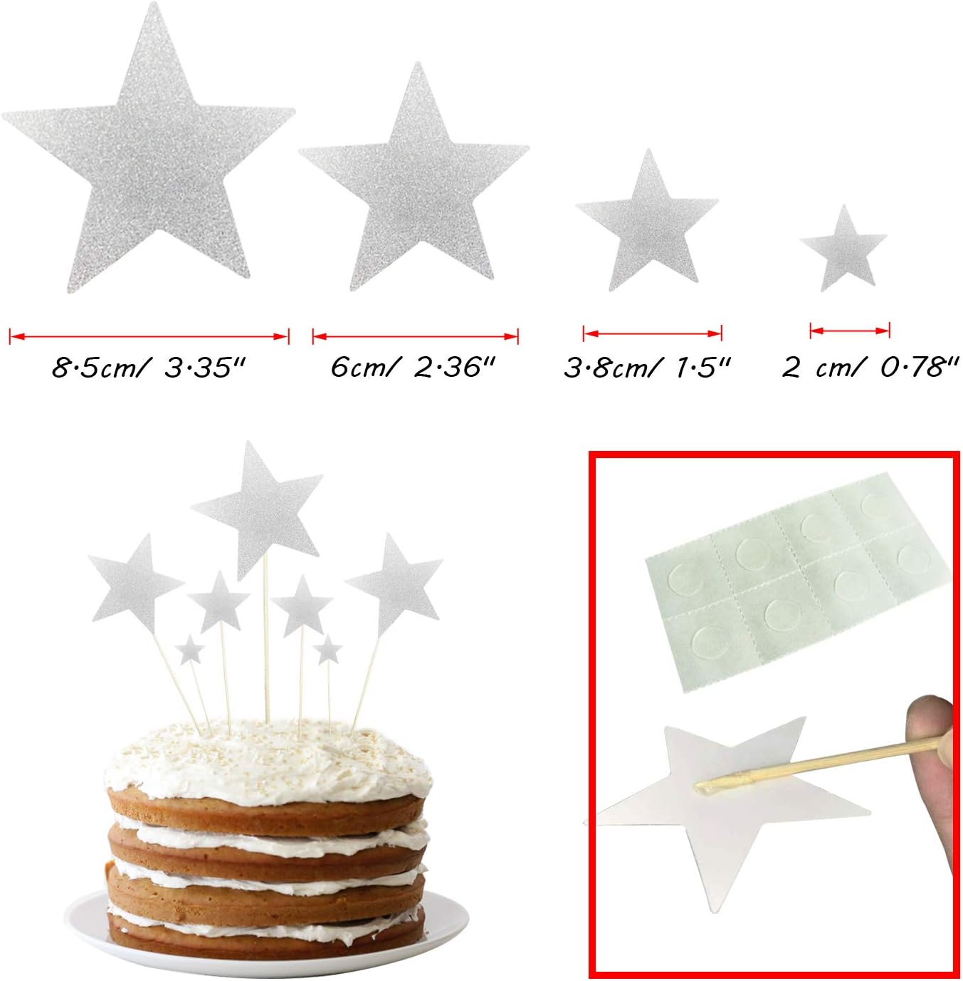 Allazone 1 PCS Silver Birthday Cake Decoration Silver Happy Birthday Handmade Cake Topper and 12 PCS Silver Pentacle Stars Cake Toppers Decoration for Party Decoration - Image 4