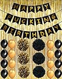 Birthday Party Supplies, Vagski Happy FING Birthday Decorations Kit for 21st 30th 40th 50th Birthday Party, Black and Gold Party Decorations VAG008A