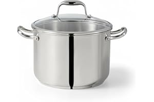 Lagostina Ambiente 8 Qt / 7.5 L Stainless Steel Stockpot, 24 cm, Induction Safe Pot with Tempered Glass Lid and Riveted Handl