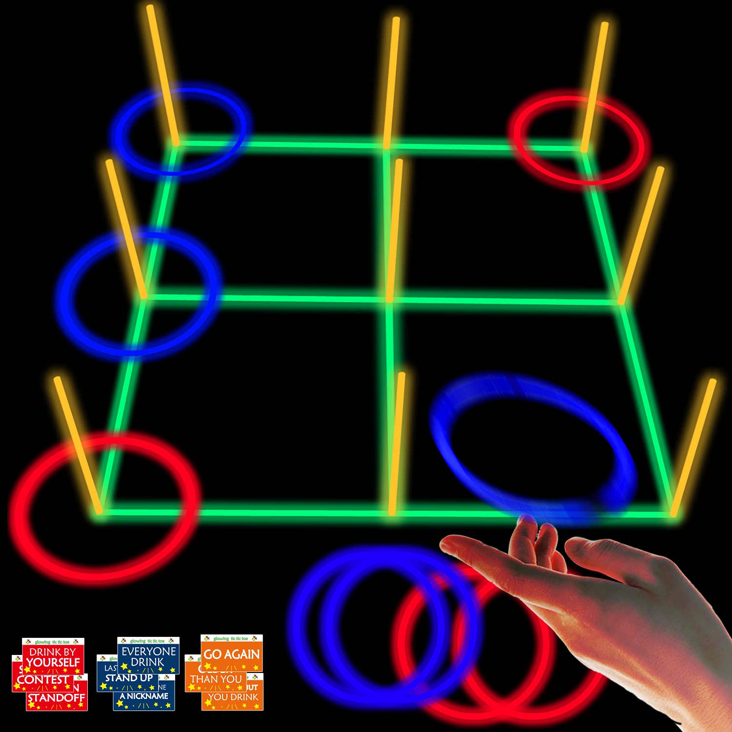 Photo 1 of ***MISSING ACTIVITY STICKERS***18.2Inch 3-in-1 Glowing Ring Toss Tic Tac Toe Outdoor Game for Adults and Family, Camping Games, 5 Blue Rings & 5 Red Rings