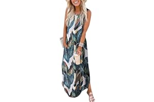 Prinbara Women's Maxi Dress Summer Casual Long Subdress Sleeveless Split Loose Trendy Beach Dresses
