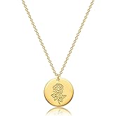 MEVECCO Birth Flower Necklace 18k Gold Custom Floral Pendant Necklaces Dainty Birth Month Flower Disc Hand Stamped Necklace Personalized Jewelry Birthday Gift