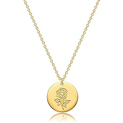 MEVECCO Birth Flower Necklace 18k Gold Engraved