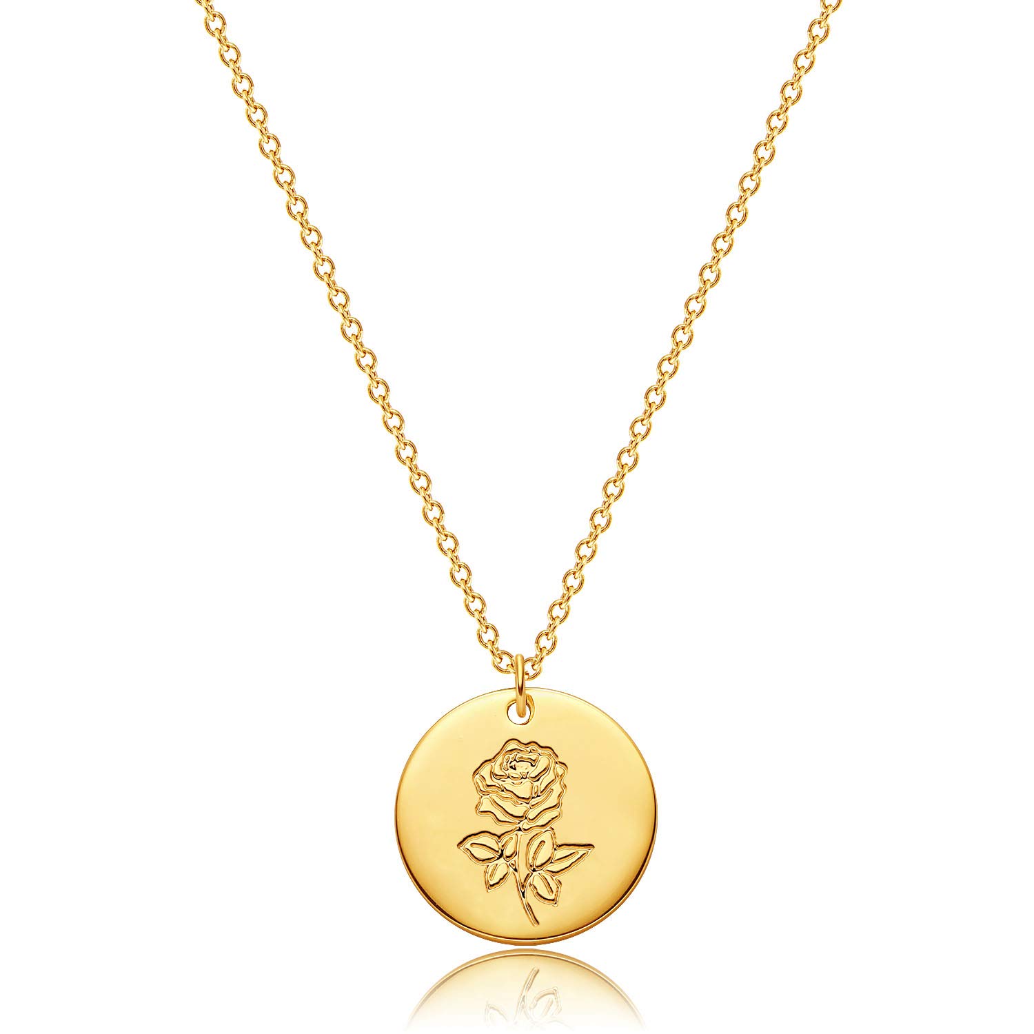 MEVECCO Birth Flower Necklace 18k Gold Engraved