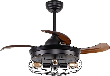 Vintage Ceiling Fan With Lights 34 Inch Retractable 3 Blades