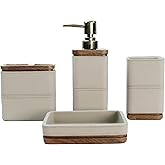 Hymmah Leather Pattern Design Bathroom Accessories Set,Farmhouse Bathroom Decor,4 Pcs Resin Gift Set Apartment Necessities, Contain Cotton Swab Jar,Soap Dispenser,Tumbler，Soap Dish/Tray