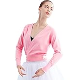 Daydance Women Wrap Dance Sweater Pink Soft Ballet Warm Up Jacket for Leotards