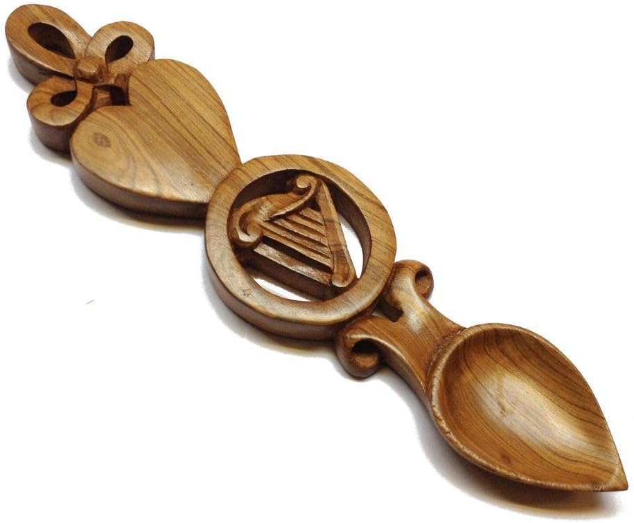 8/9" Wooden 'Welsh Harp & Heart ' Lovespoon - Hand Carved in Wales [wn213]