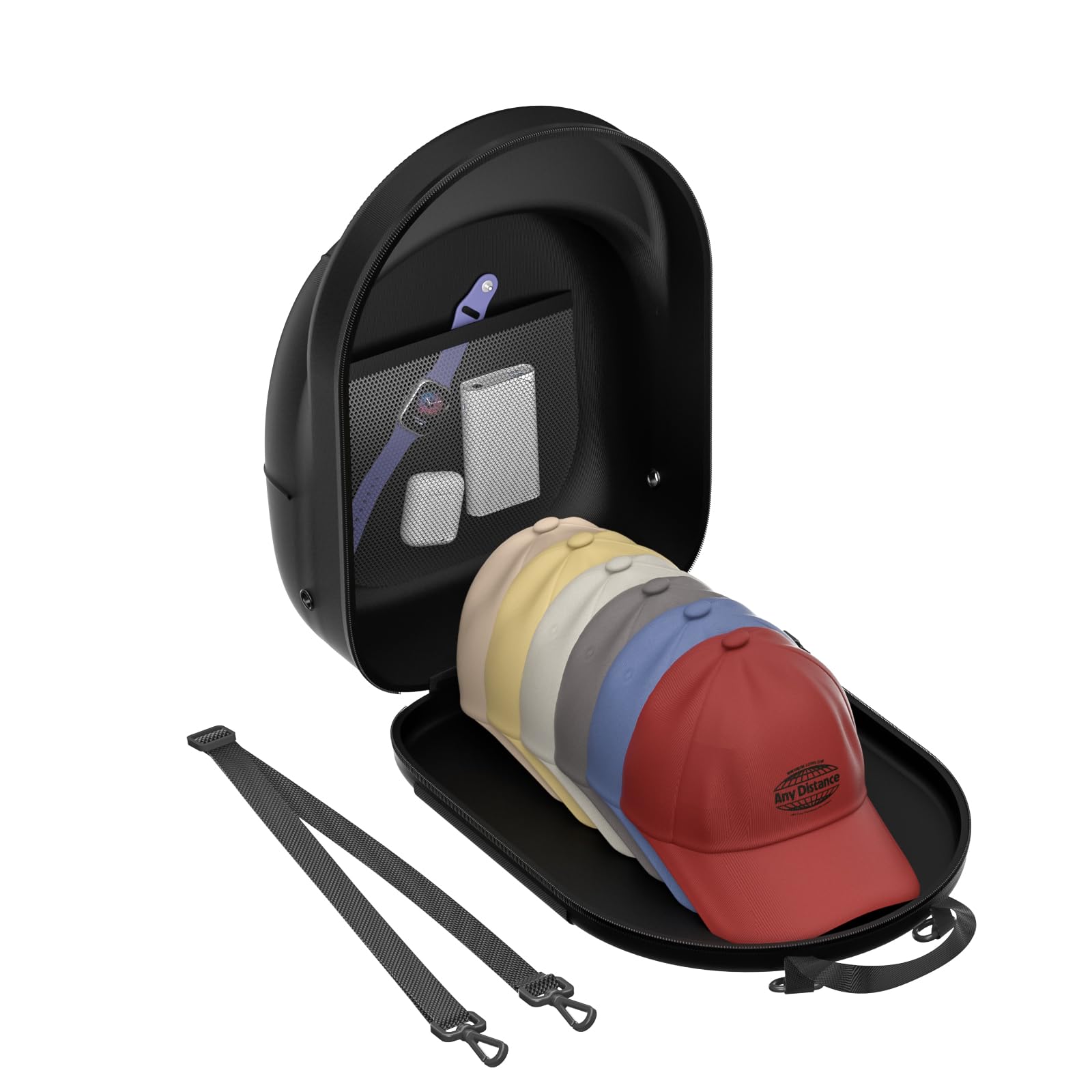 CLESOO Hat Boxes with Lids - Baseball Cap Storage Organizer with Carrying Handle & Adjustable Shoulder Strap, Black Baseball Cap Holder for 6 Baseball Caps, Hat Storage Travel Case for Travel & Home