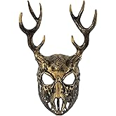 Hotfiary Goat Head Skull Mask with Antler Horns Horror Devil Deer Full Face Scary Masks Halloween Costume Cosplay Party Prop