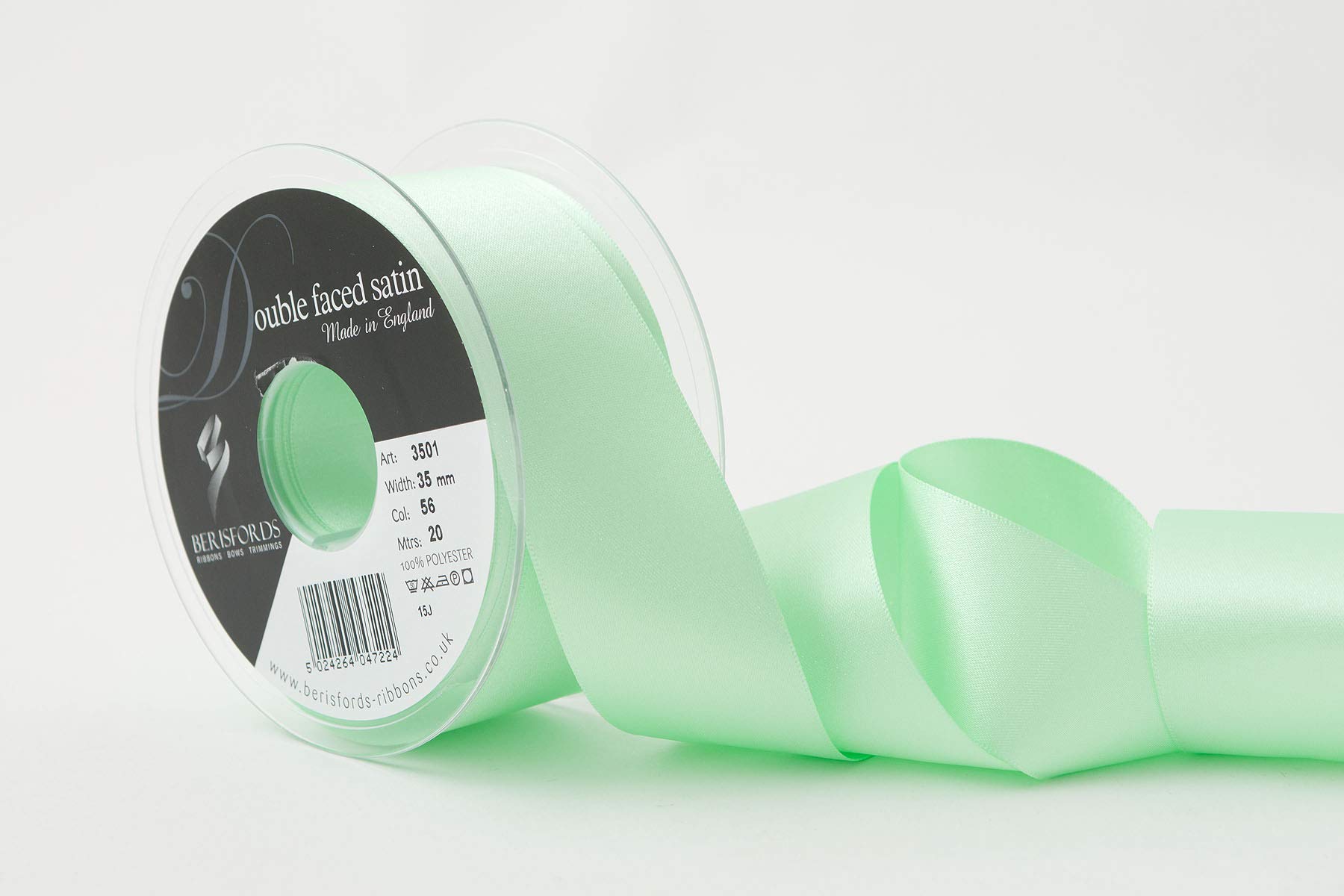 Berisfords Double FACE Poly Satin Ribbon, Mint Green, 35 mm — image 1