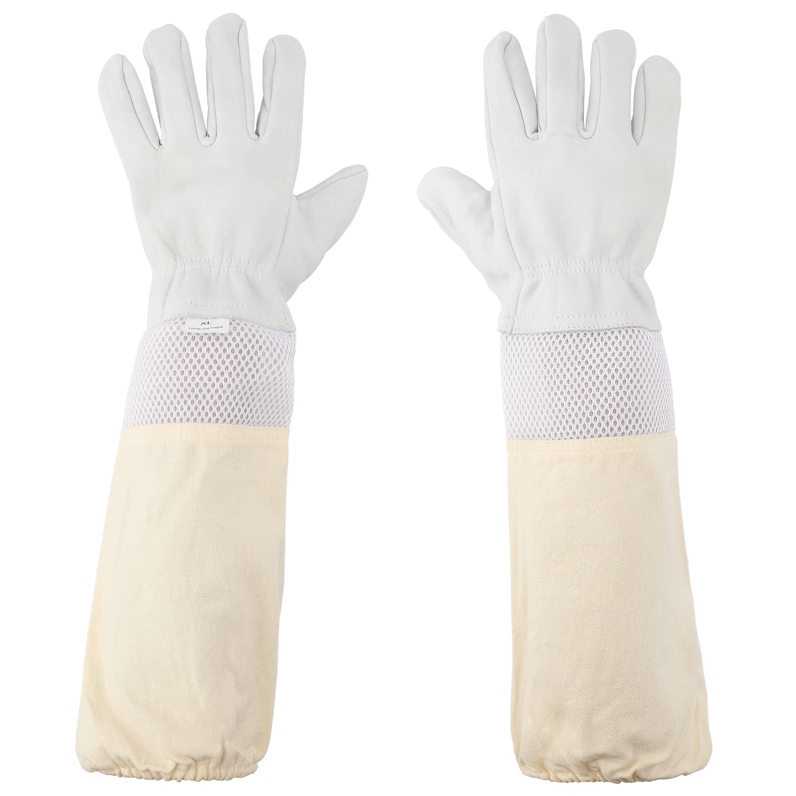 KINGLAKE Beekeeping Gloves Large Beekeeper Protective Gloves for Men & Women with Vented Sleeves(White)