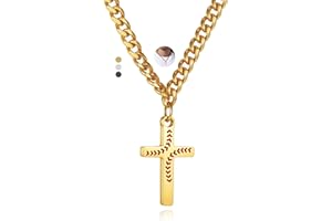 NUKAYAI Baseball Cross Necklace for Son Grandson, Black/Gold/Silver Stainless Steel Cuban Chain 16"/18"/20" Birthday Anniversary Christian Baseball Cross Pendant Necklaces Gifts for Nephew Niece