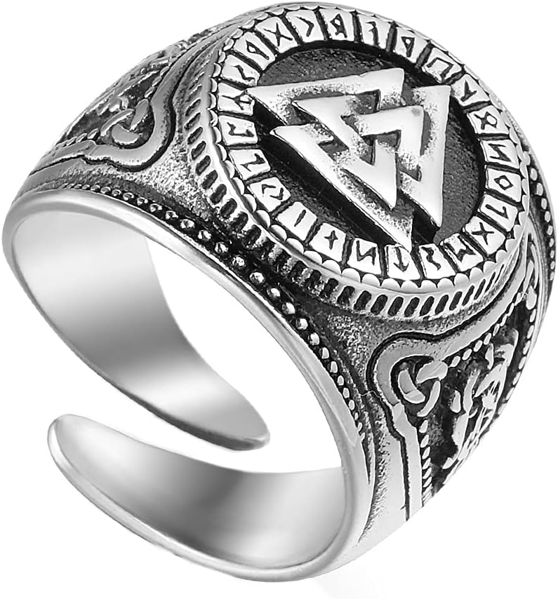 DFWY Anillo de Runa de Valknut Vikingo Nórdico, Anillo de Señalización