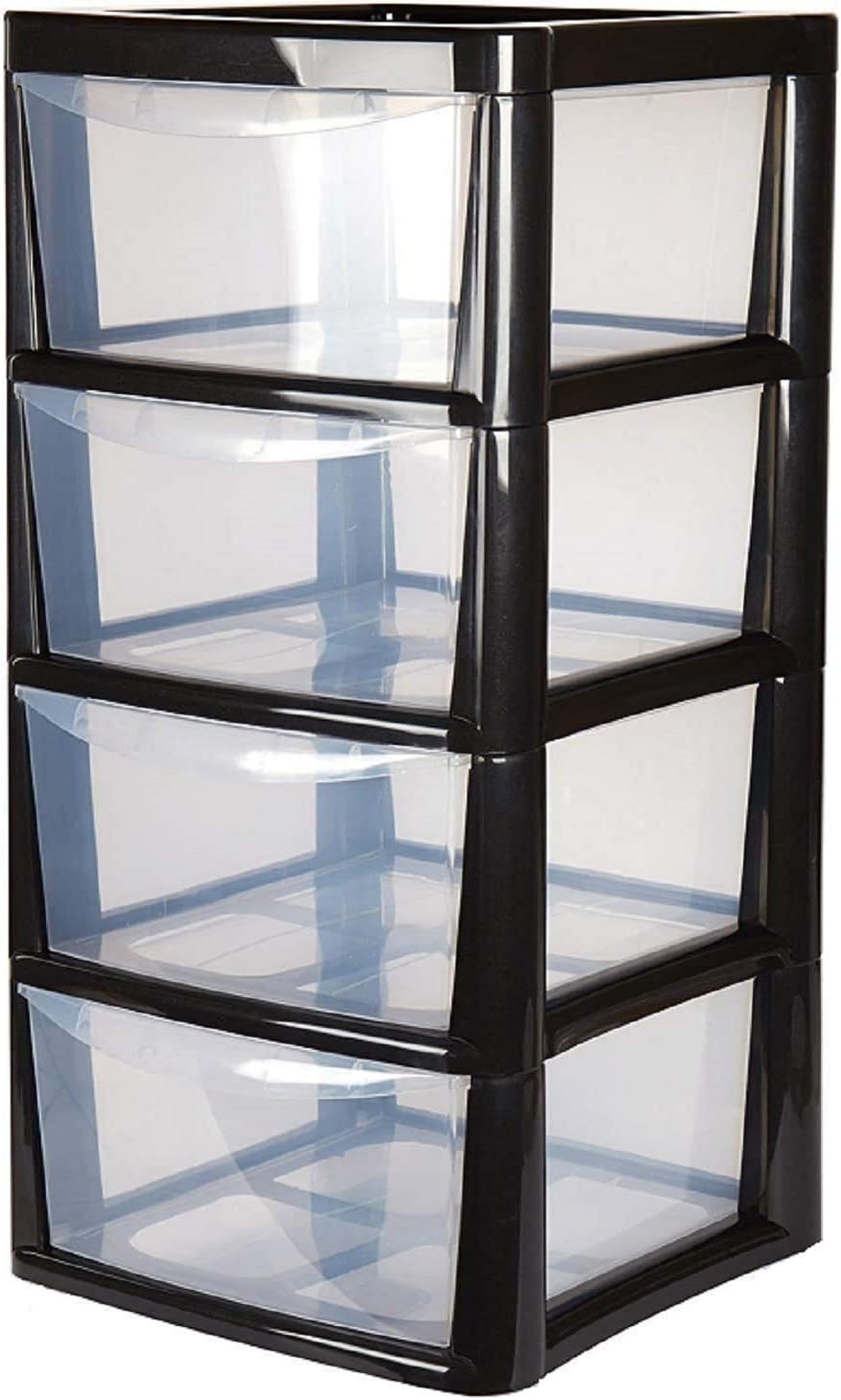 Easy Shopping 4 Drawer Large Plastic Storage Tower Black for Office School