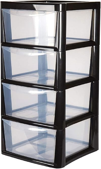 Easy Shopping 4 Drawer Large Plastic Storage Tower Black for Office School