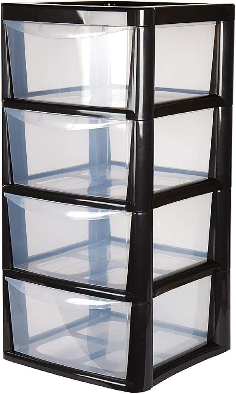 Easy Shopping 4 Drawer Large Plastic Storage Tower Black for Office School