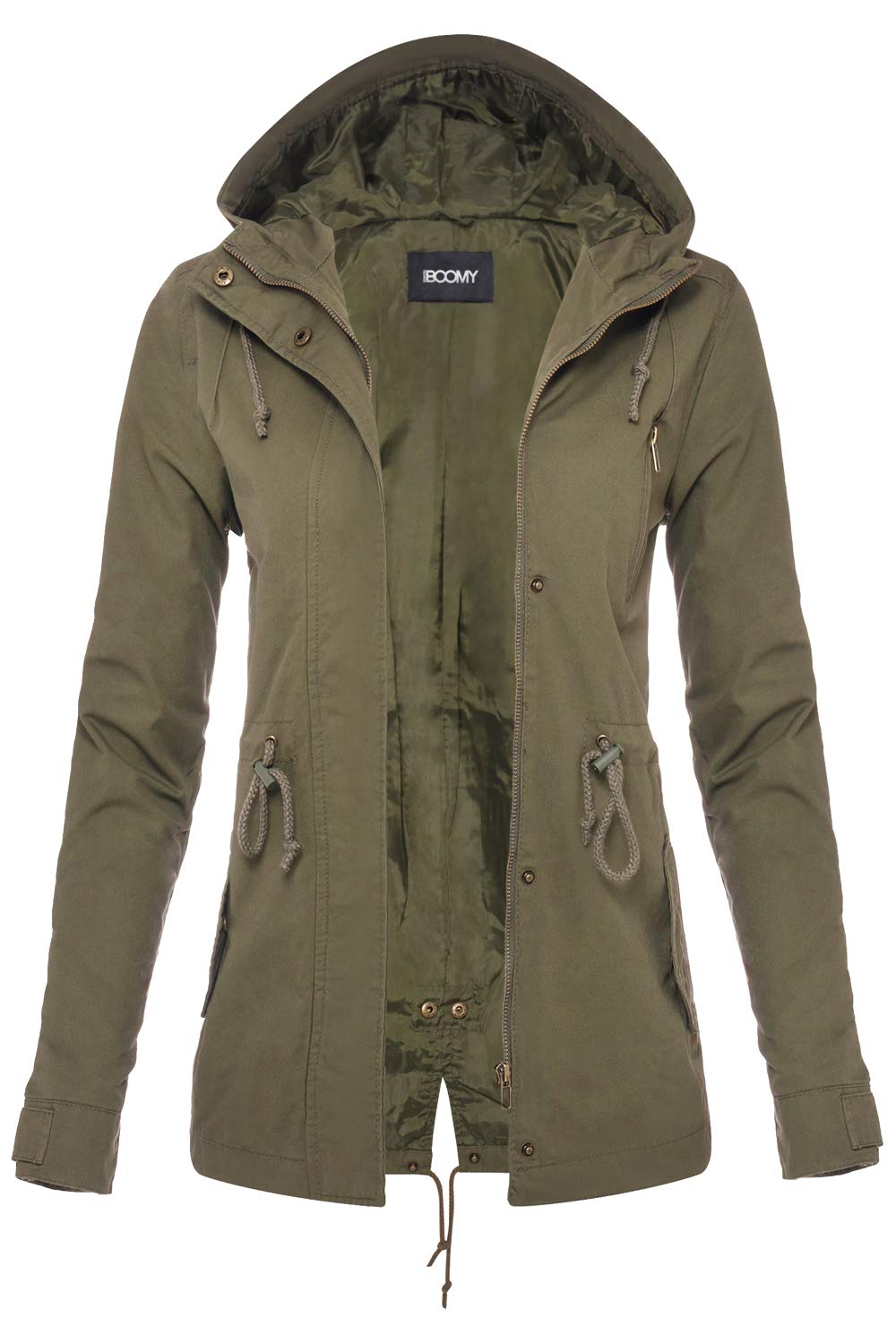 FASHION BOOMY Women's Zip Up Safari Military Anorak Jacket with Hood