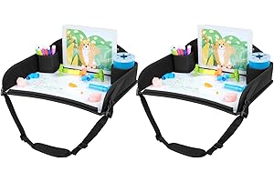 COOLBEBE Travel Tray for Toddler Car Seat, 2PCS Kids Travel Tray for Airplane, Black Toddler Car Seat Lap Table, Carseat Tabl