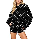 Morlaeley Women Polka Dot Hoodie Shorts Set Long Sleeve Oversized 2 Piece Sweat Set Casual Y2k Sweatshirt Matching Sets