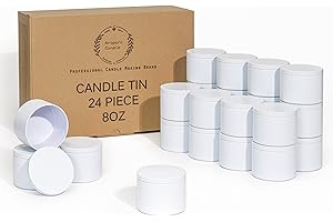 Aroparc White Candle Tins 8oz, 24 Piece, Straight Sided Bulk Candle Containers for Candle Making Supplies Wholesale Candle Jars - White