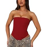 Women Y2K Corset Top Strapless Tie Back Tube Top Solid Color Boned Overbust Crop Top Vintage Clubwear