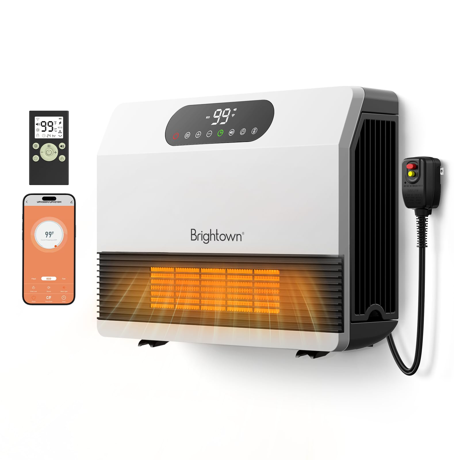 Photo 1 of *DAMAGE* Brightown Wall Heater for Indoor Use, Electric Space Heater with ALCI Plug 1500W, 5 Modes, Adjustable Thermostat, Heater for Bedroom Bathroom with Remote Control, 12H Timer, Works with Alexa, White