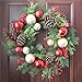 Red and Gold Christmas Wreath for Front Door Quality Plastic Mercury Glass Ornaments Pine Cones Faux Berries Premium Pine Branches Cedar Greens Unlit Indoor Outdoor Holiday Decoration 22 Inch