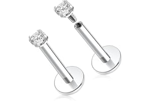 GAGABODY G23 Titanium 16G 6/8/10mm Clear CZ/Opal Internally Threaded Labret Monroe Lip Studs 6mm Helix Cartilage Tragus Earring Piercing