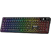 Redragon K526 PRO Wireless RGB Membrane Gaming Keyboard Black | See Battery, Mode &amp; Time at a Glance, 0-Delay Tri-Mode, One-Touch Backlit &amp; Media Adjust, 26-Key Anti-Ghost for Combo-Strike