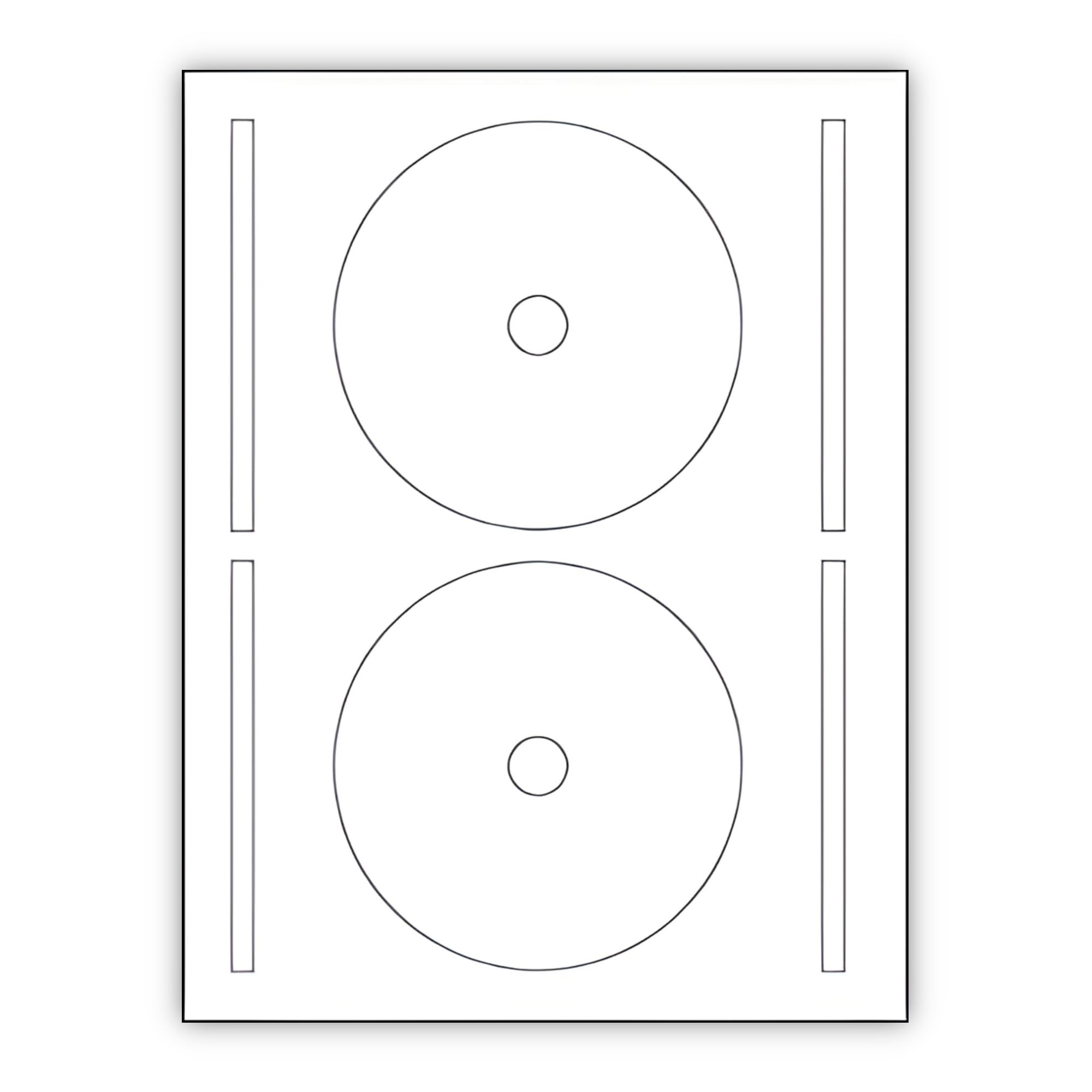 100 Sticky CD - DVD Labels, Diameter 117 mm + Hole 17mm, 2 Labels per Sheet, Placement Template Included