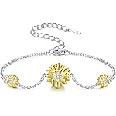 zaxsj Sunflower Bracelet for Women Sterling Silver Sunflower Bracelet Adjustable Sunflowers Bracelet Flower Jewelry Birthday Gift for Mother Daughter