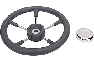 Akozon Stainless Steel 13 Inch Steering Wheel - 5 Spoke Design with Foam Grip for Yachts, Speedboats, and Fishing Vessels