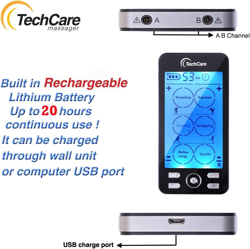 Tens Unit TechCare Plus 24 Massager [Lifetime Warranty] Muscle Stimulator Device Machine Pulse Massager with Protective Cover Case Sciatica Plantar Fasciitis Tennis Elbow Back Shoulder Neck: Health & Personal Care