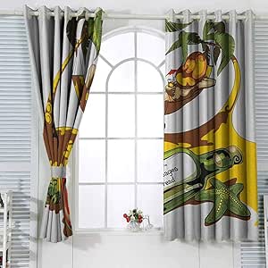 Cortina para dormitorio con imagen de un joven en hamaca y mensaje en