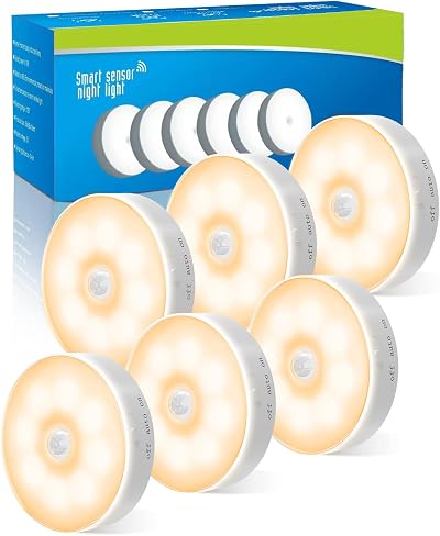 KALAHOL Motion Sensor Lights Indoor 6 Pack USB Rechargeable Warm 100 Lumen