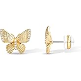 CoBi Butterfly Stud Earrings for Women,18K Gold /925 Sterling Silver Plated, Mother of Pearl & Acrylic Inlay with Cubic Zirconia Center, Ideal Gifts