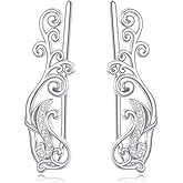 YAFEINI Hypoallergenic Moon Phase/Moon and Star/Filigree/Bee Climbers Earrings 925 Sterling Silver Crawlers Ear Climber Jewelry Graduation Birthday Gifts for Women