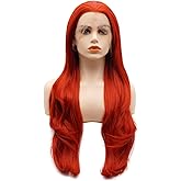 LUSHY BEAUTY Hair Synthetic Lace Front Wig Wavy Long 26inch Red Heavy Density Heat Resistant Realistic Wig