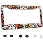 Sugar Skull Girl Flowers License Plate Frame Stainless Steel Car Accessories Personalized License Plate Fits Standard U.S. Vehicles Size: 12.2 x 6 Inches for Men Women