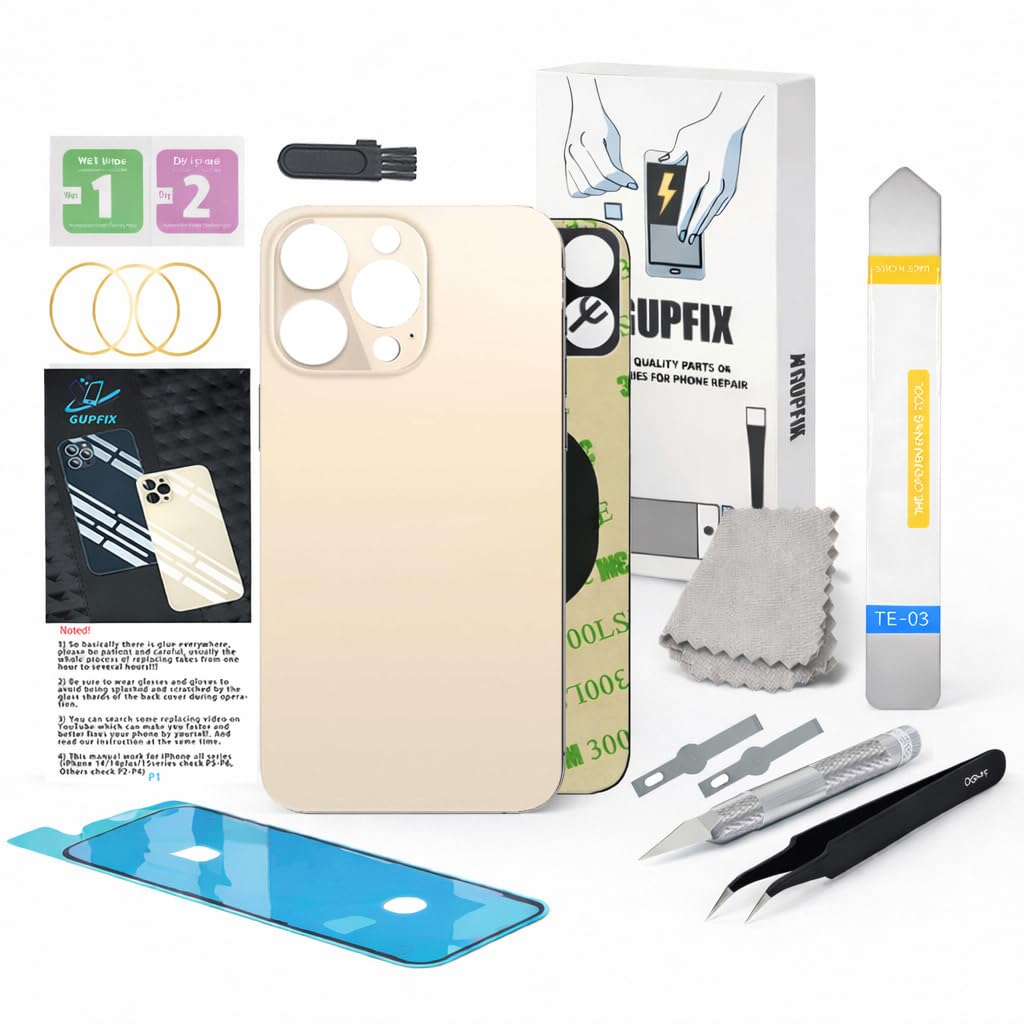 GUPFIX Back Glass Replacement for iPhone 12 Pro Max with Repir Tools, Big Hole Rear Back Cover Glass Replacement All Carriers with Pre-Installed Adhesive and Repairing Tool Kits (Gold)