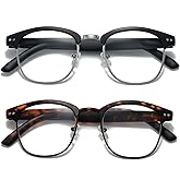 JOLLYNOVA 2 Pack Mens Premium Reading Glasses, Fashion Half Frame Blue Light Blocking Computer Readers (2 Pack Black & Tortoise, 2, Diopters)