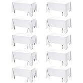 Dailyset 10-Pack White Tablecloths for Rectangle Tables, 70 x 120 Inches, Stain-Resistant Polyester Fabric for 6 Foot Tables - Washable Table Covers for Weddings, Banquets, Birthday Parties, Events