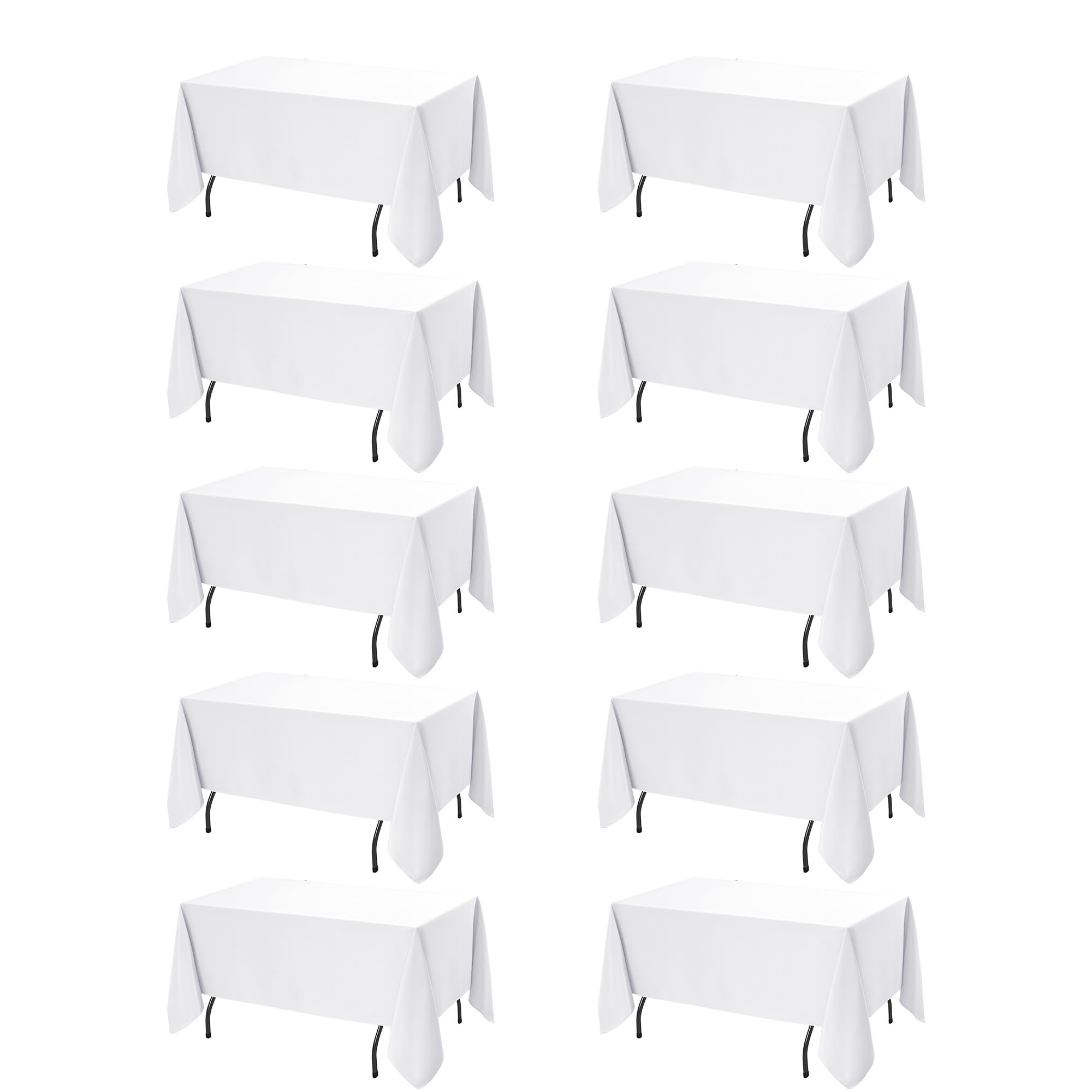 Photo 1 of Dailyset 10-Pack White Tablecloths for Rectangle Tables, 60 x 120 Inches, Stain-Resistant Polyester Fabric for 6 Foot Tables - Washable Table Covers for Weddings, Banquets, Birthday, Parties, Events