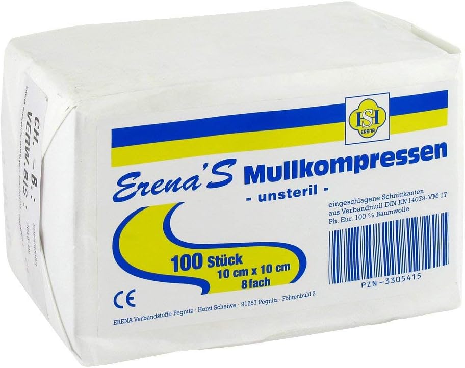 Erena 8x 100 Gauze Swabs Non-Sterile Gauze Kompr. 10 x 10 cm