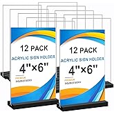 Acrylic Sign Holder 4x6, 12 Pack Clear Double Sided Menu Vertical Display Stand for Restaurants, Office, Store, Show Fair