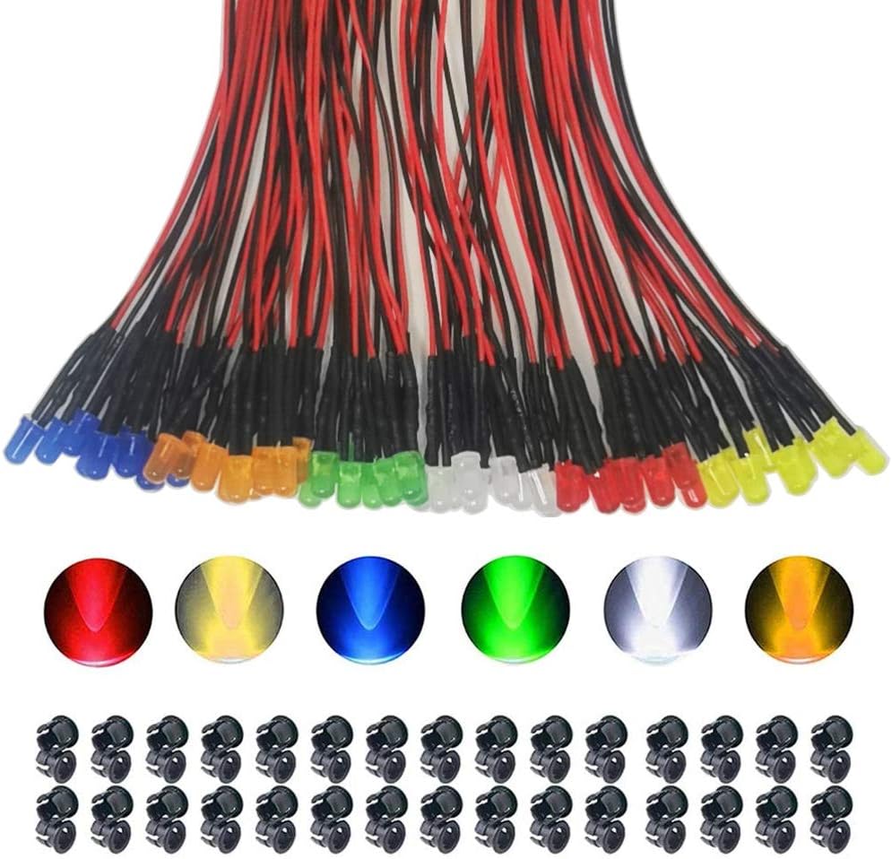 GTIWUNG 60Pcs 5mm Luces LED de Diodo 12V DC Pre Wired LED ...
